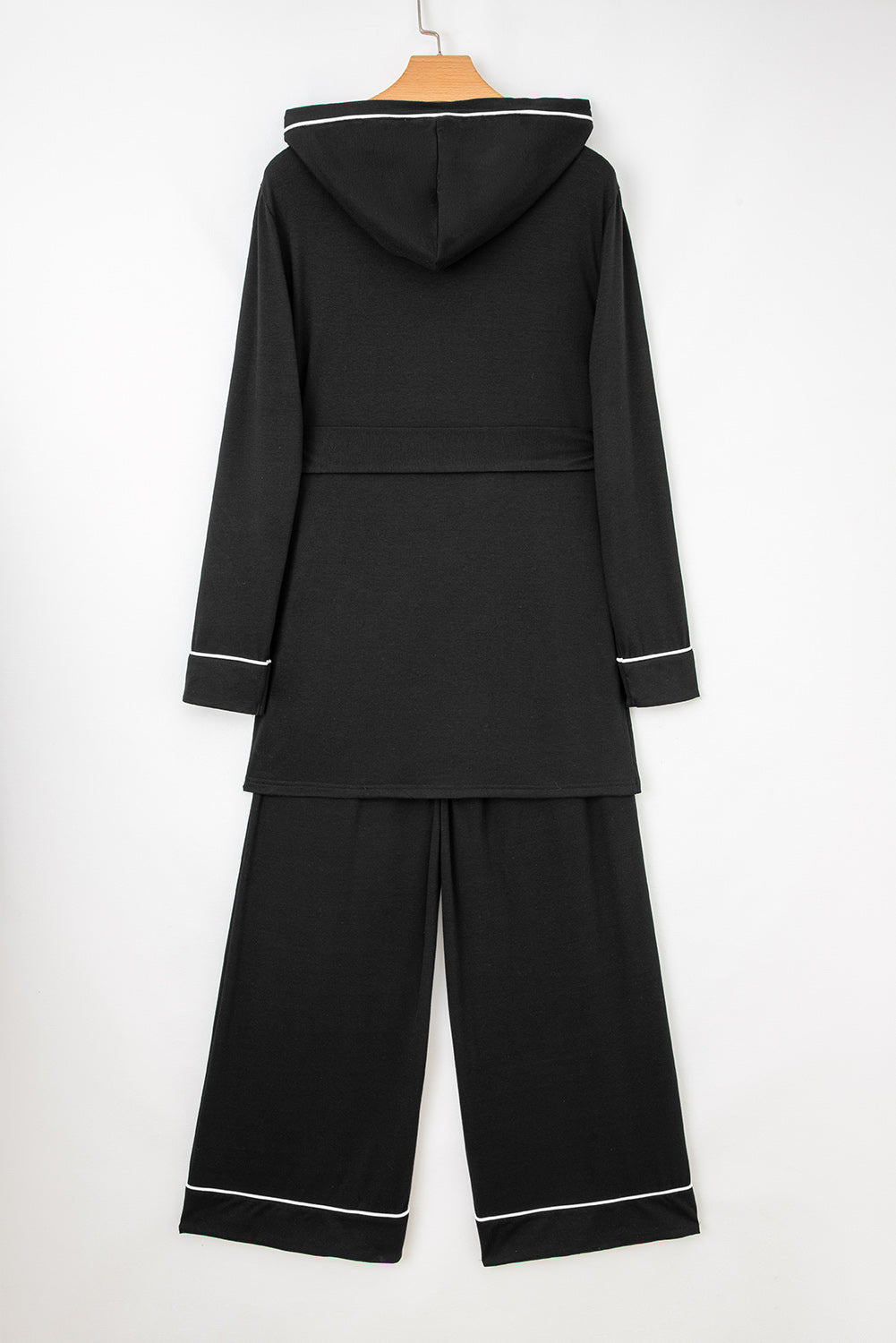 Black Contrast Trim Hooded Lounge Cardigan and Pants Set