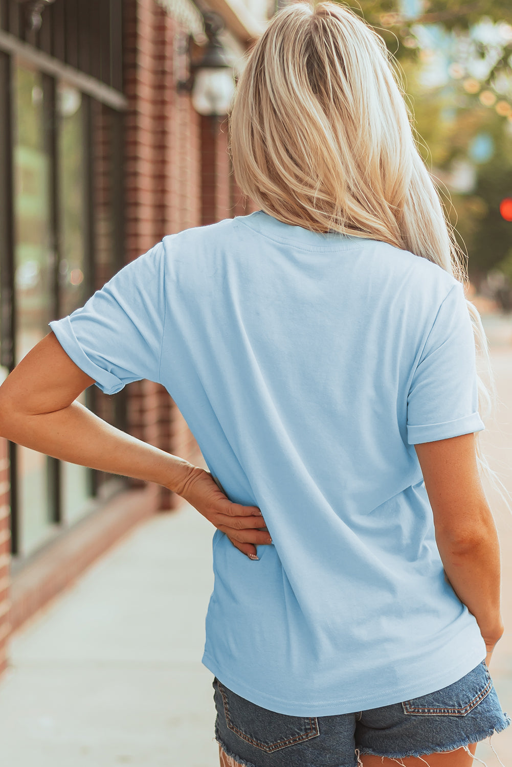 Light Blue Cheer Game Day Element Sequin Patched T Shirt