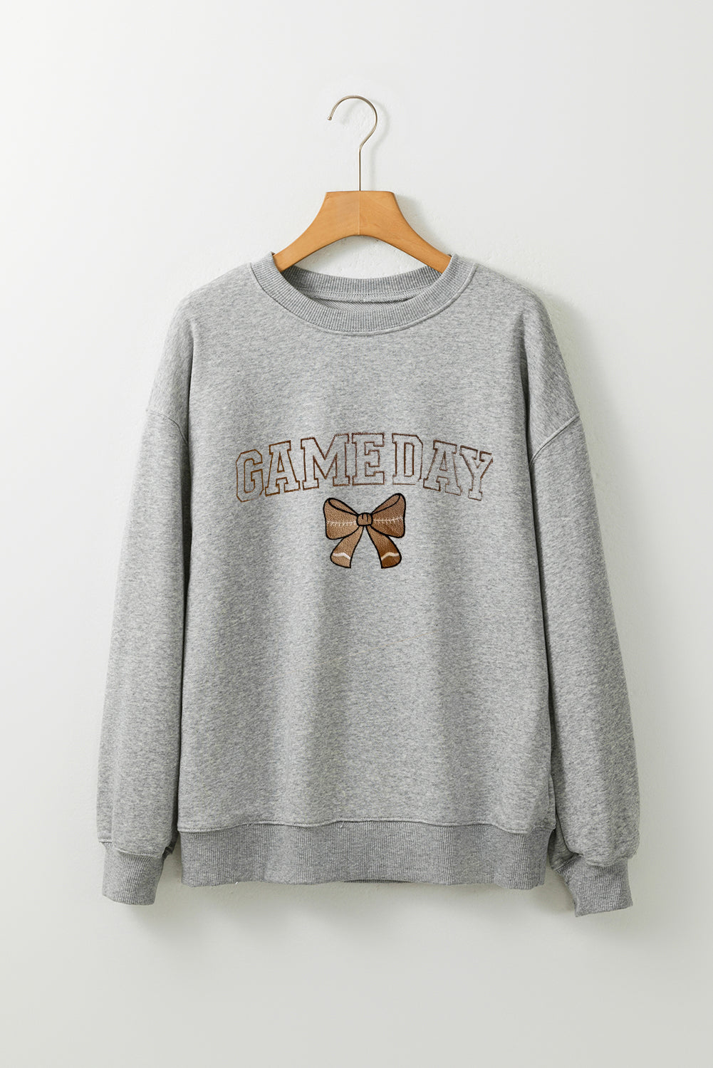 Gray GAME DAY Rugby Bow Embroidered Casual Sweatshirt