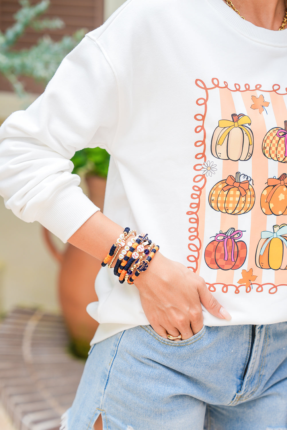 Russet Orange 7pcs Game Day Football Stackable Bracelet Set