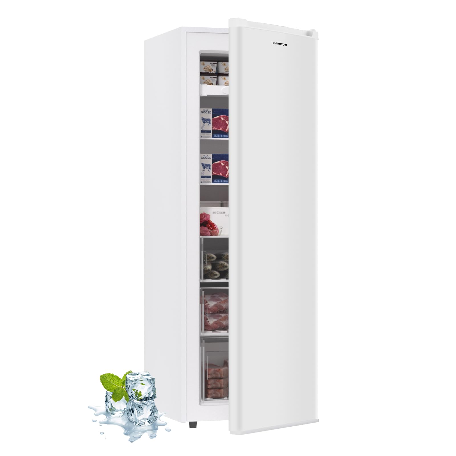 BANGSON Upright Freezer, 7.0 Cu.ft Stand Up Freezer, Convertible Upright Freezer/Refrigerator, Single Door for Kitchen,Garage, Office, Apartment, Silver