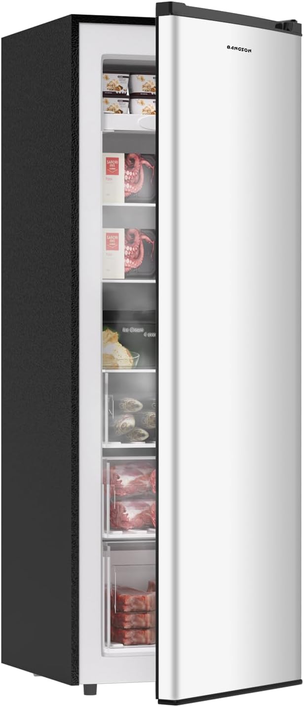 BANGSON Upright Freezer, 7.0 Cu.ft Stand Up Freezer, Convertible Upright Freezer/Refrigerator, Single Door for Kitchen,Garage, Office, Apartment, Silver