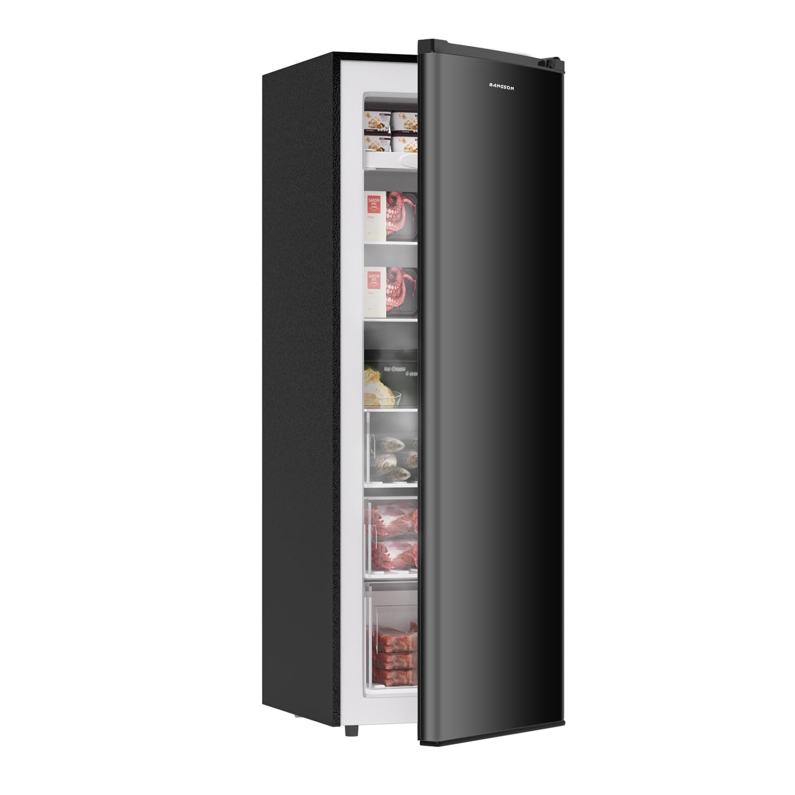 BANGSON Upright Freezer, 7.0 Cu.ft Stand Up Freezer, Convertible Upright Freezer/Refrigerator, Single Door for Kitchen,Garage, Office, Apartment, Silver