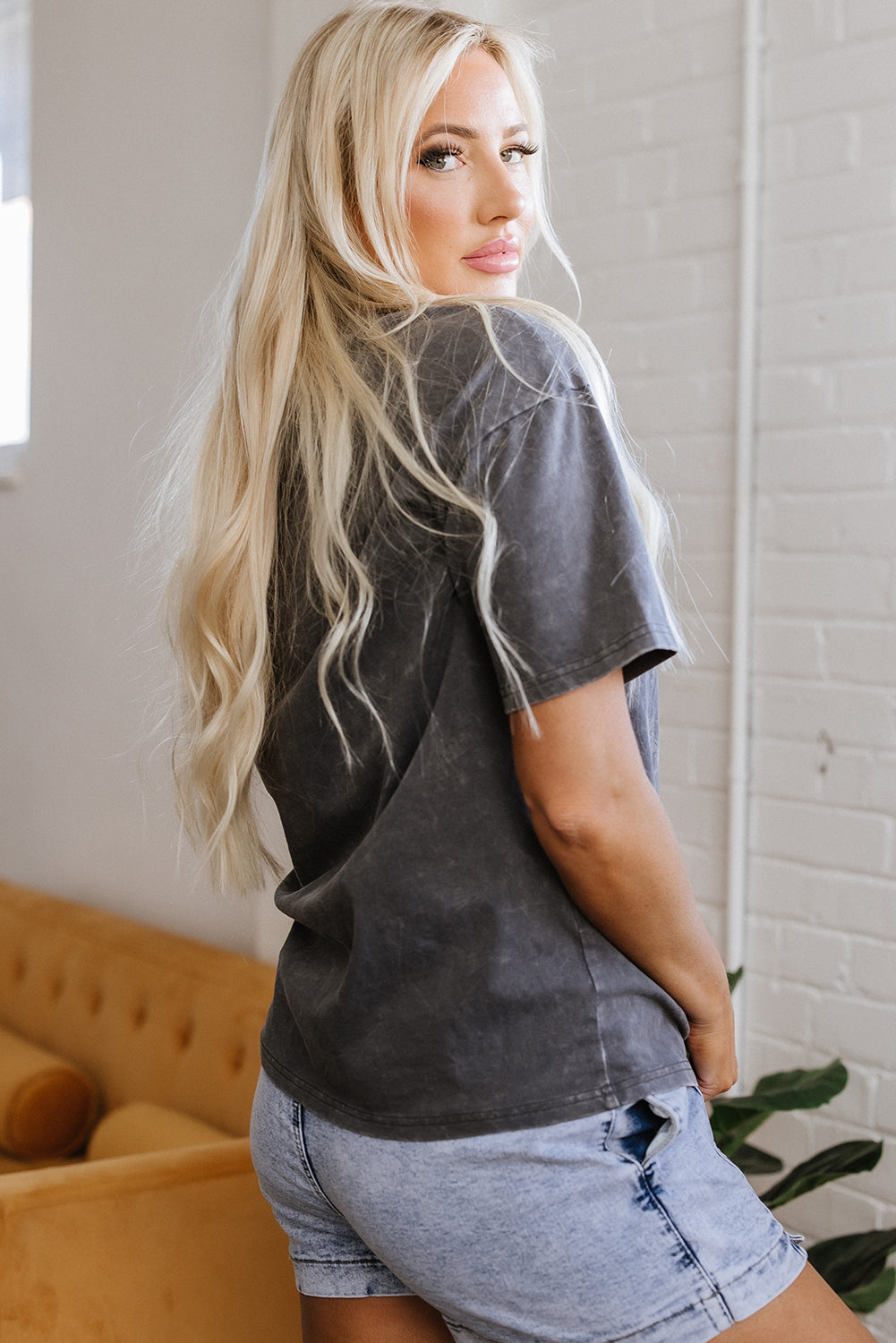 Dark Grey Kindness Butterflies Graphic Mineral Wash Loose Tee