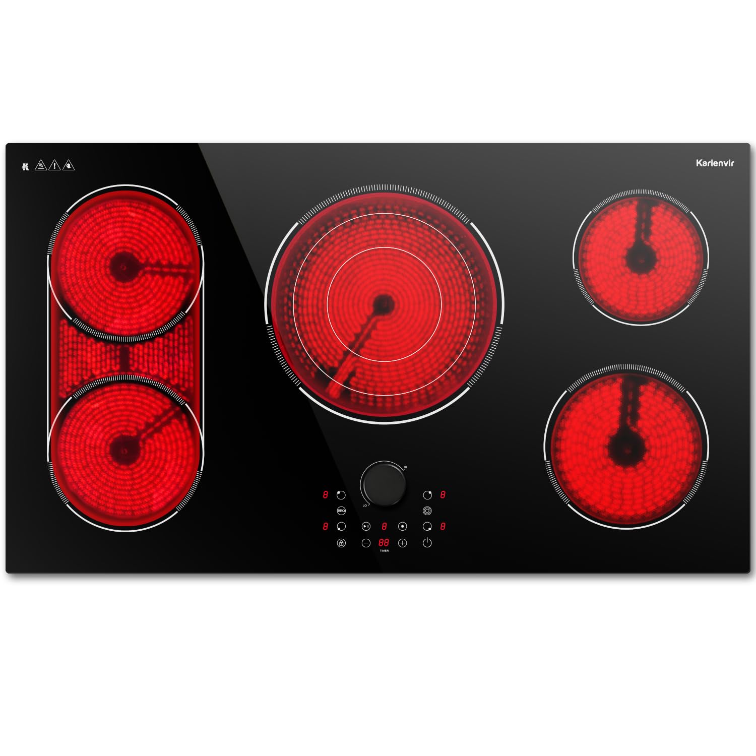 2 Burner Electric Cooktop 110v, 2000W Electric Stove Top Countertop & Built-in, Plug-in Electrics Cooktop 24 Inch, 8 Power Levels & 8 Functions, Touch Control, Safety Lock, Timer, Karienvir