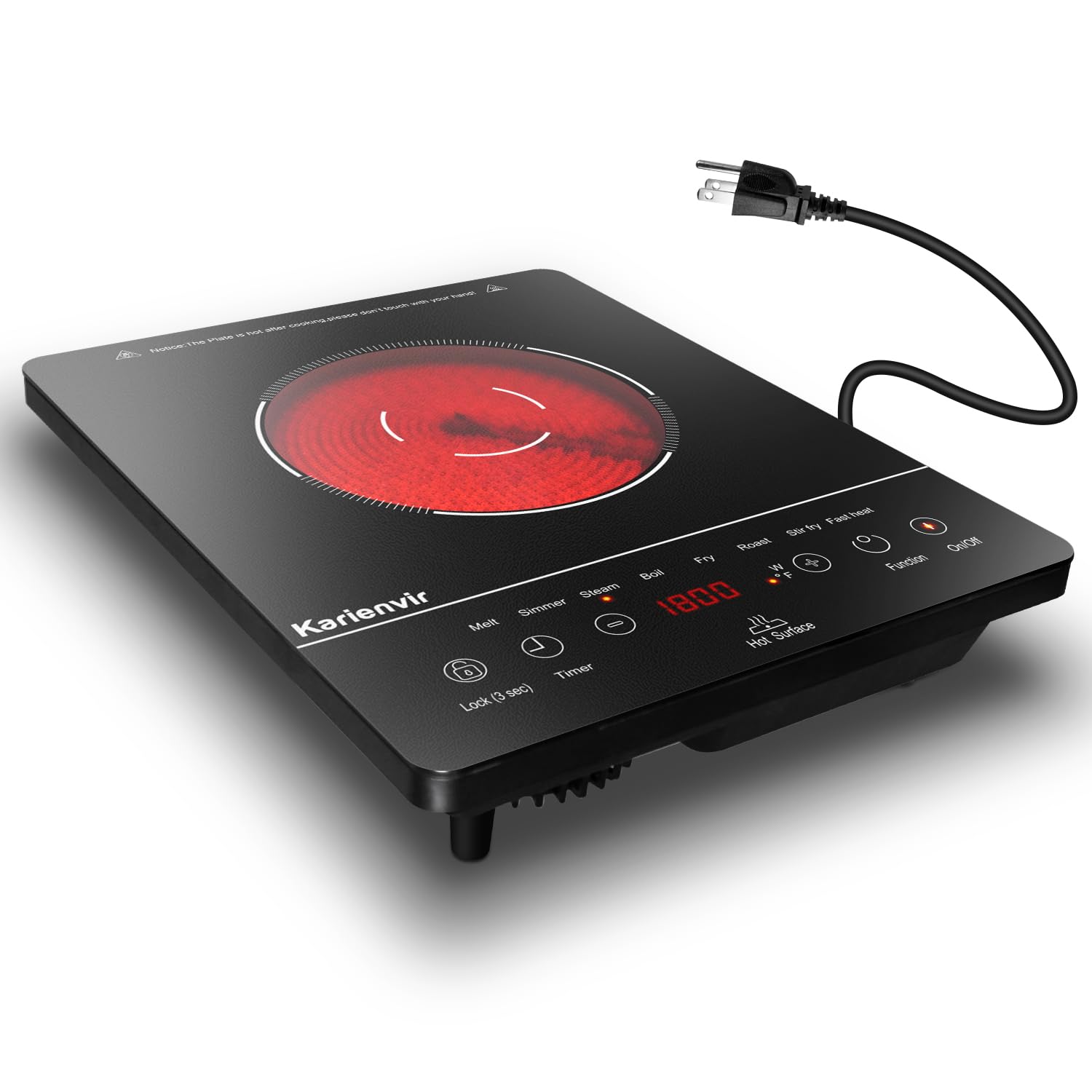 2 Burner Electric Cooktop 110v, 2000W Electric Stove Top Countertop & Built-in, Plug-in Electrics Cooktop 24 Inch, 8 Power Levels & 8 Functions, Touch Control, Safety Lock, Timer, Karienvir