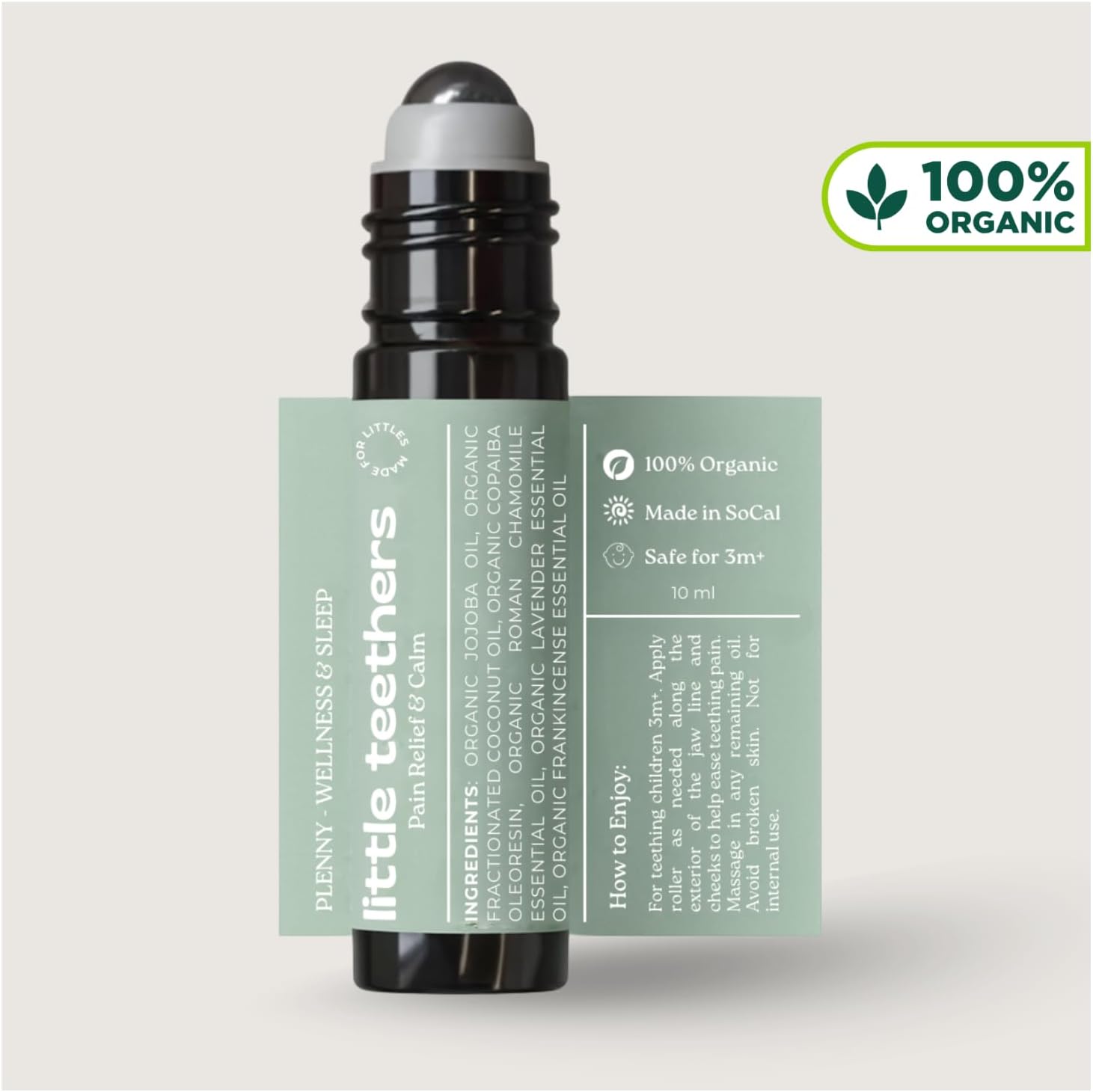 Natural Teething Relief Roller with Organic Essential Oils, 3 Months+, Made with Jojoba Oil, Chamomile, Lavender, Frankincense