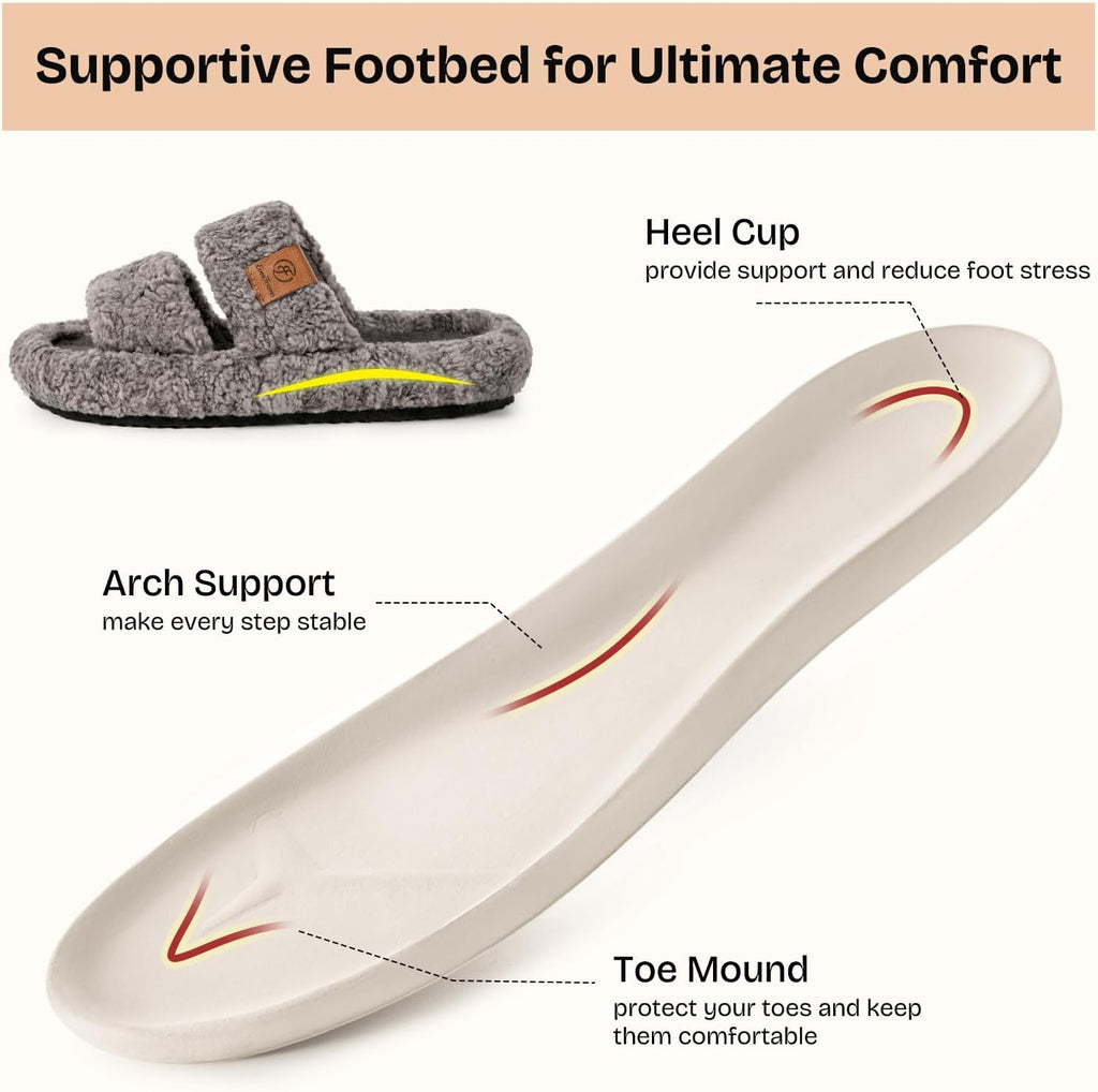 EverFoams Womens Fuzzy Open-toe Slippers Soft Comfy Memory Foam Indoor House Shoes