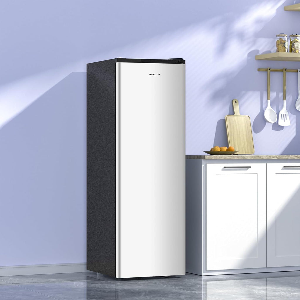 BANGSON Upright Freezer, 7.0 Cu.ft Stand Up Freezer, Convertible Upright Freezer/Refrigerator, Single Door for Kitchen,Garage, Office, Apartment, Silver