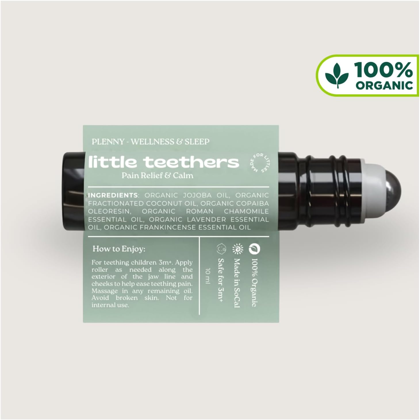 Natural Teething Relief Roller with Organic Essential Oils, 3 Months+, Made with Jojoba Oil, Chamomile, Lavender, Frankincense