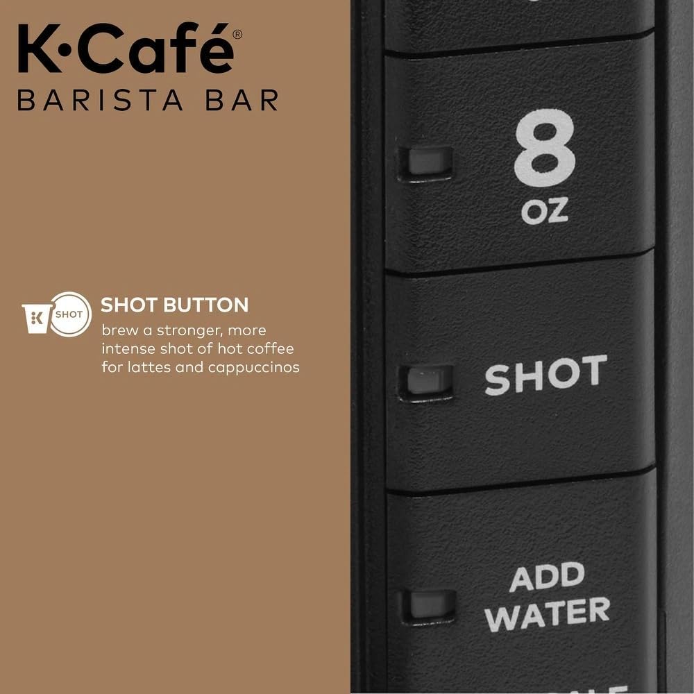 Keurig K-Café Barista Bar Single Serve Coffee Maker, with 3 Brew Sizes, Hot and Cold Brew Capabilities, 2oz Coffee Shot Button, Black (Renewed)