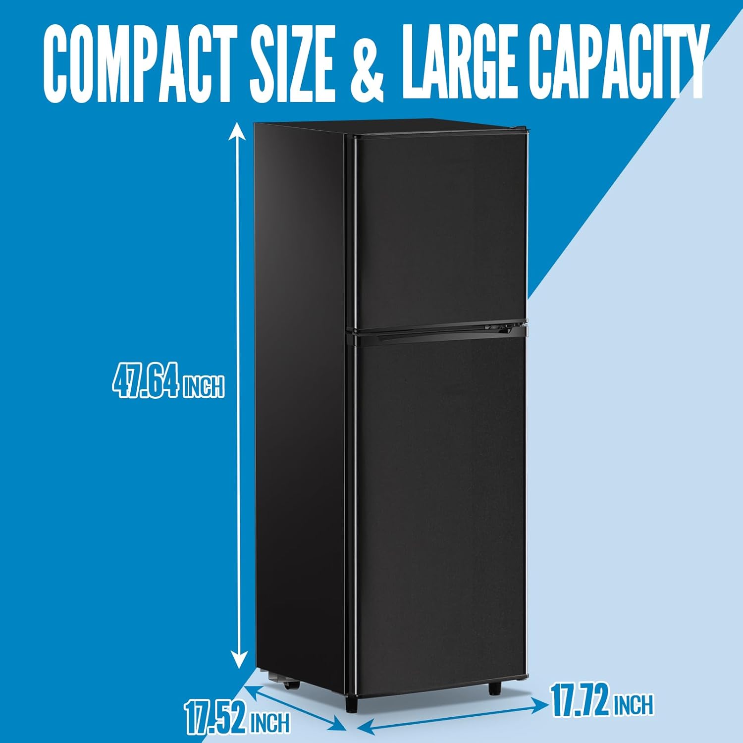 WANAI Large Capacity Fridge with Freezer, 5.0 CU.FT Refrigerator with 2 Door & 7 Gear Mechanical Control & Side Bottle Rack, LED Light, Ideal for Dorm, Kitchen, Apartment, Office, Black