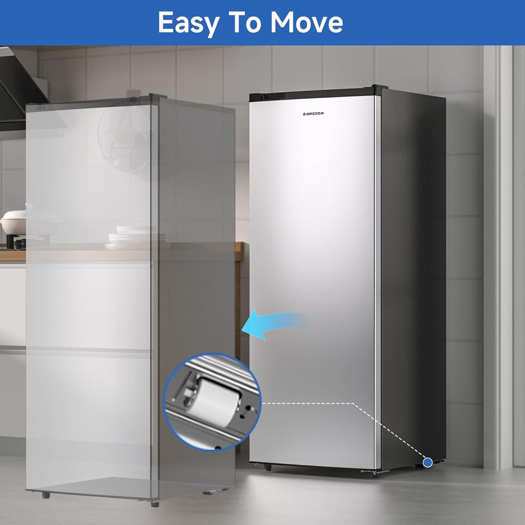 BANGSON Upright Freezer, 7.0 Cu.ft Stand Up Freezer, Convertible Upright Freezer/Refrigerator, Single Door for Kitchen,Garage, Office, Apartment, Silver