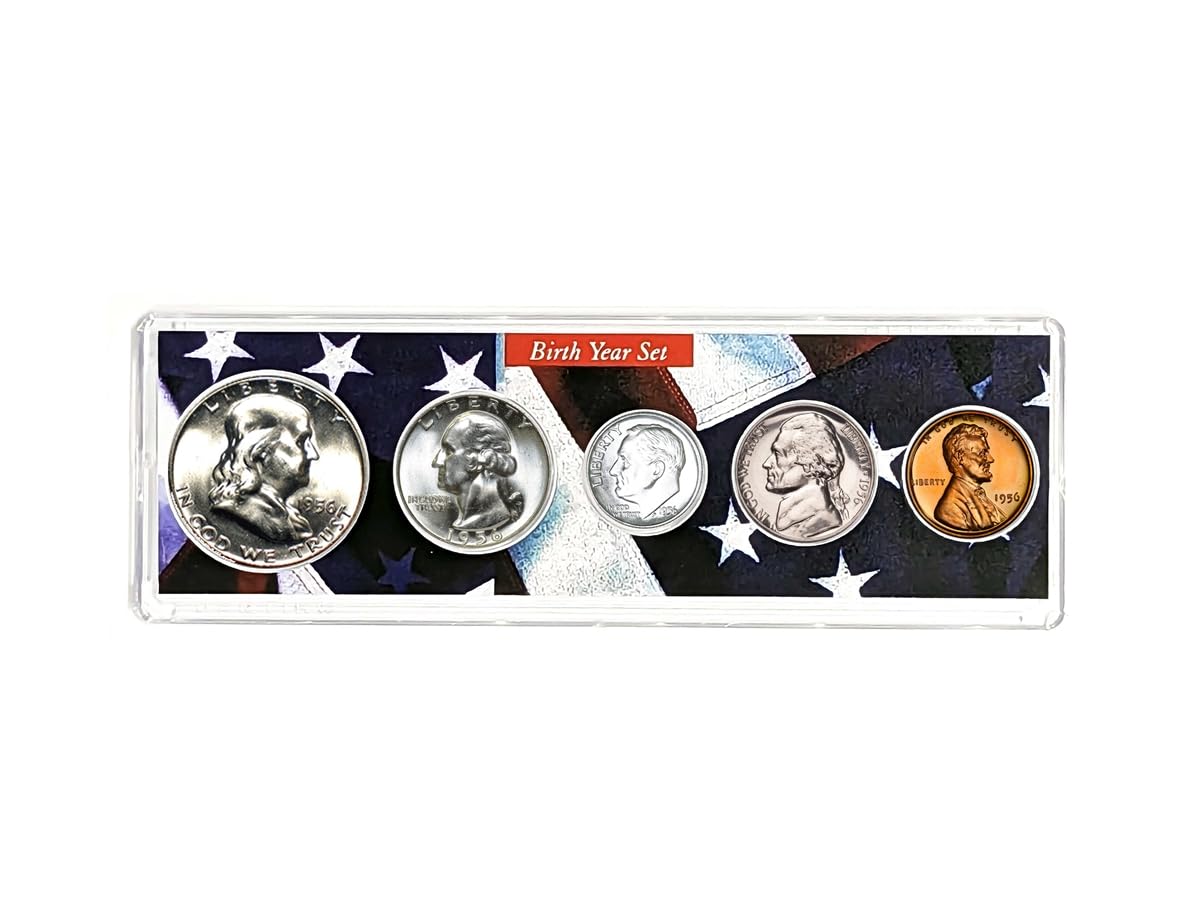 1956 5 Coin Birth Year Set in American Flag Holder Uncirculated