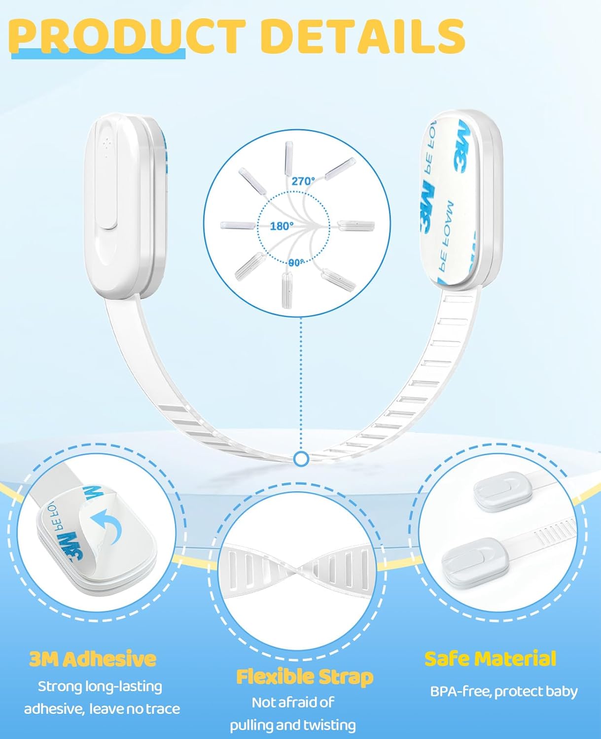 10 Pack Cabinet Locks Baby Proofing, Child Proof Cabinet Locks with 3M Adhesive - Easy Installation with Adjustable Straps, Multi-Purpose Child Safety Latches for Drawers Fridge Trash Cans Toilets