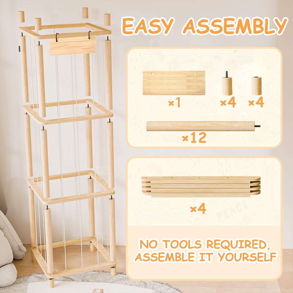 Stuffed Animal Storage Zoo Organizer Wooden Toy Holder with Elastic Bands & Mesh Net Space Saving Vertical Design for Playroom Nursery Kids Bedroom