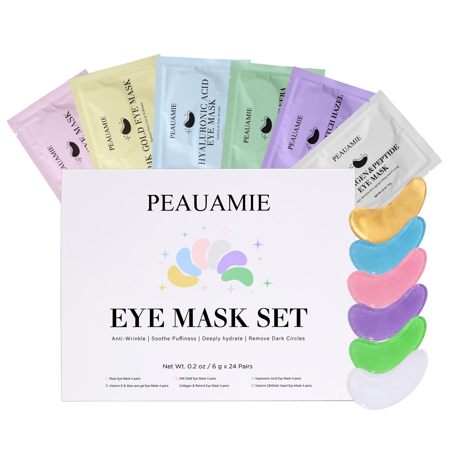 Under Eye Patches Gold and Hyaluronic Acid for puffy eyes,Rose Eye Masks for Dark Circles and Puffiness skin care Smooth Wrinkles products 30 Pairs