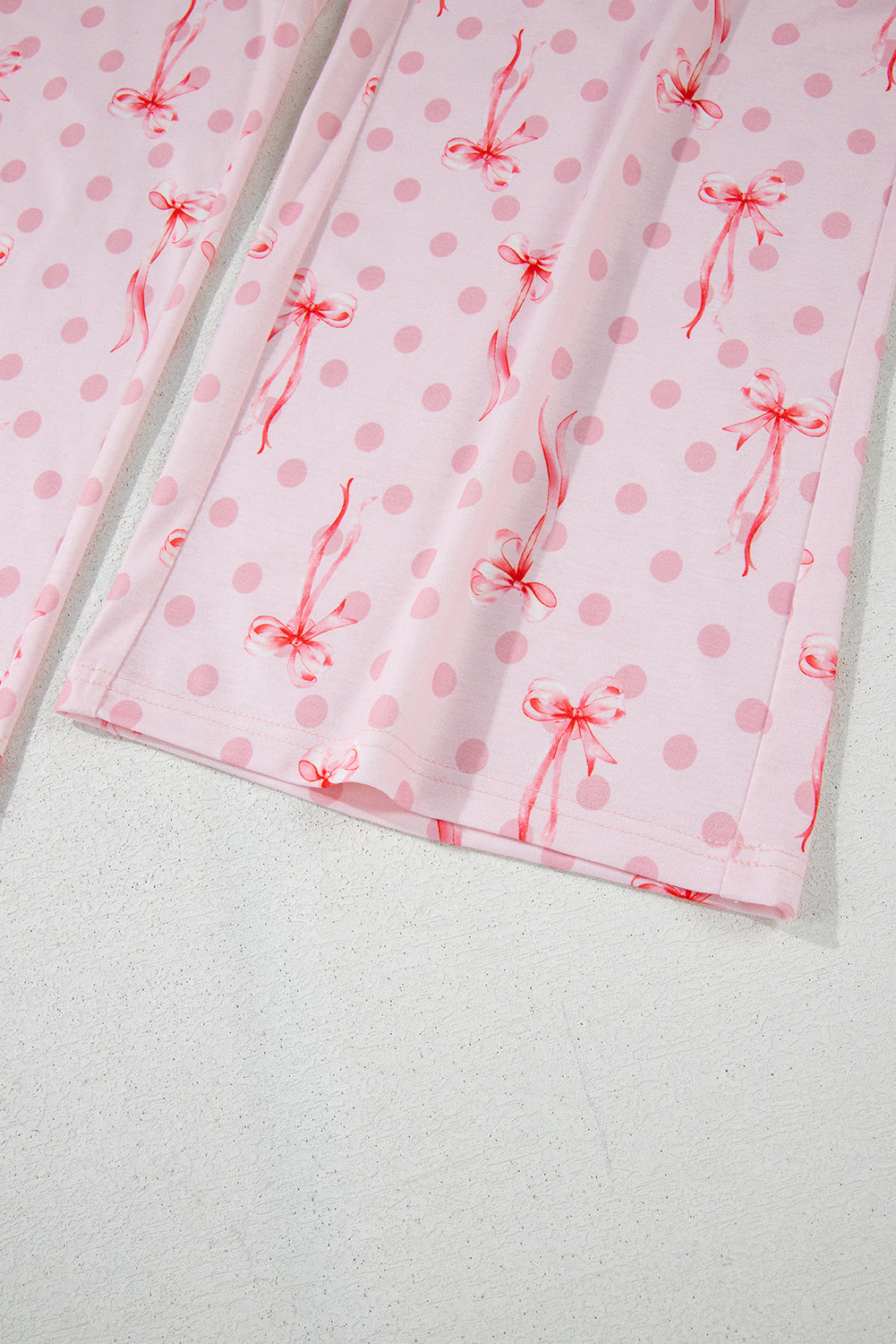 Pink Bow Knot Polka Dot Print Short Sleeve Top Lounge Set