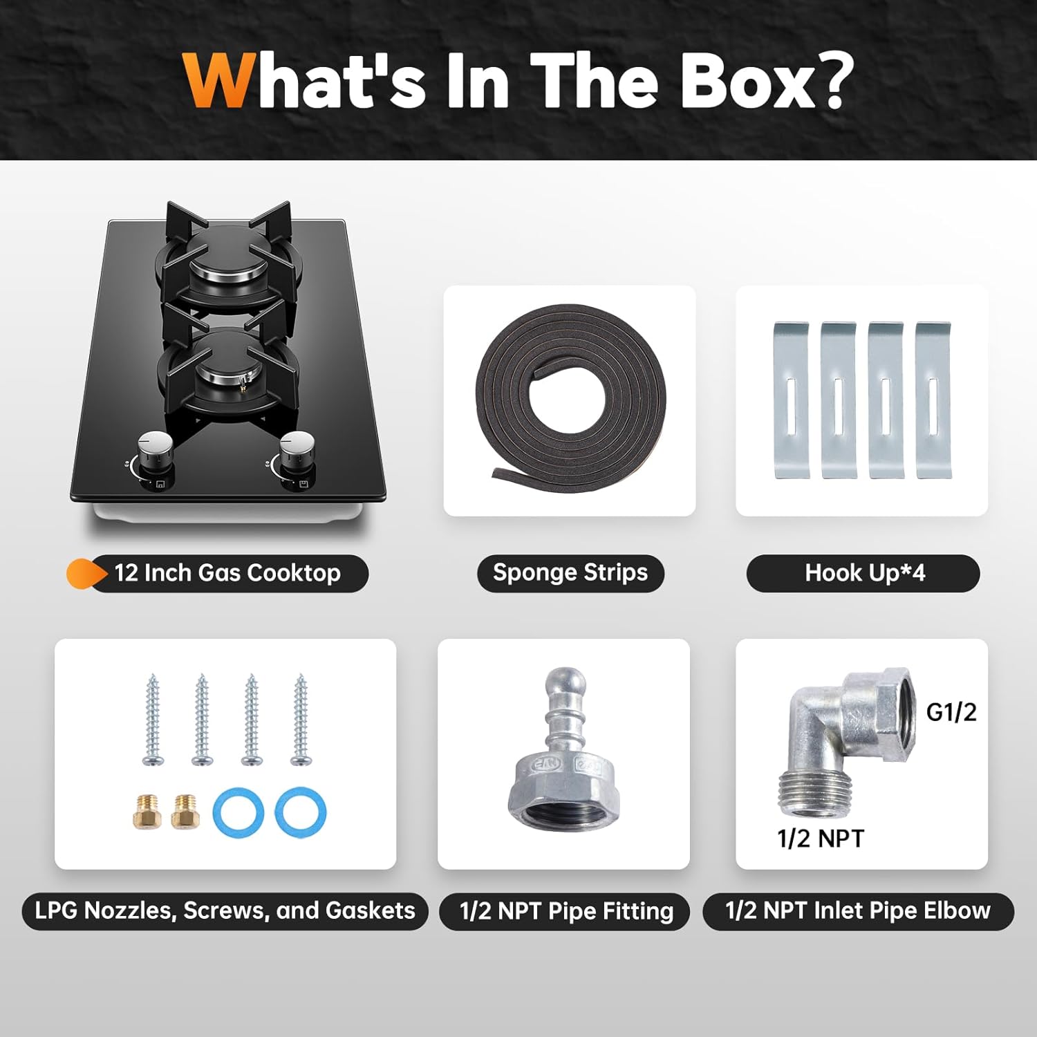 Gas Stove 2 Burner, Propane Cooktop 12 Inch, Built-in Gas Cooktop Black Tempered Glass Stove Top with Thermocouple Protection, LPG/NG Dual Fuel Hob for Apartment, Kitchen, RV