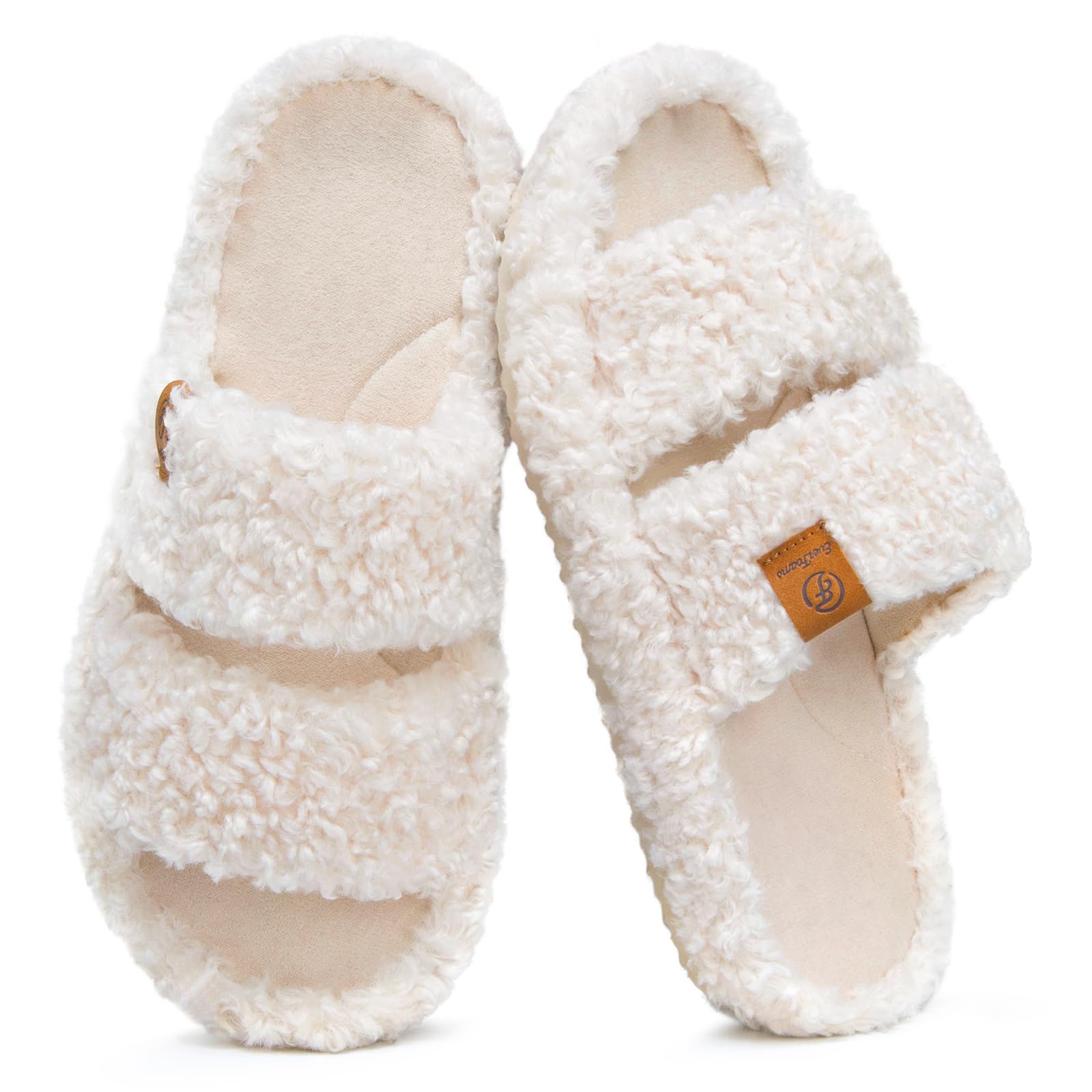 EverFoams Womens Fuzzy Open-toe Slippers Soft Comfy Memory Foam Indoor House Shoes