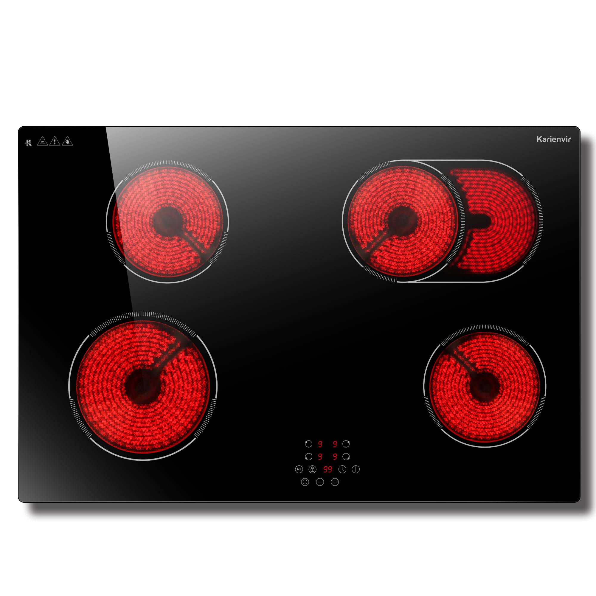 2 Burner Electric Cooktop 110v, 2000W Electric Stove Top Countertop & Built-in, Plug-in Electrics Cooktop 24 Inch, 8 Power Levels & 8 Functions, Touch Control, Safety Lock, Timer, Karienvir