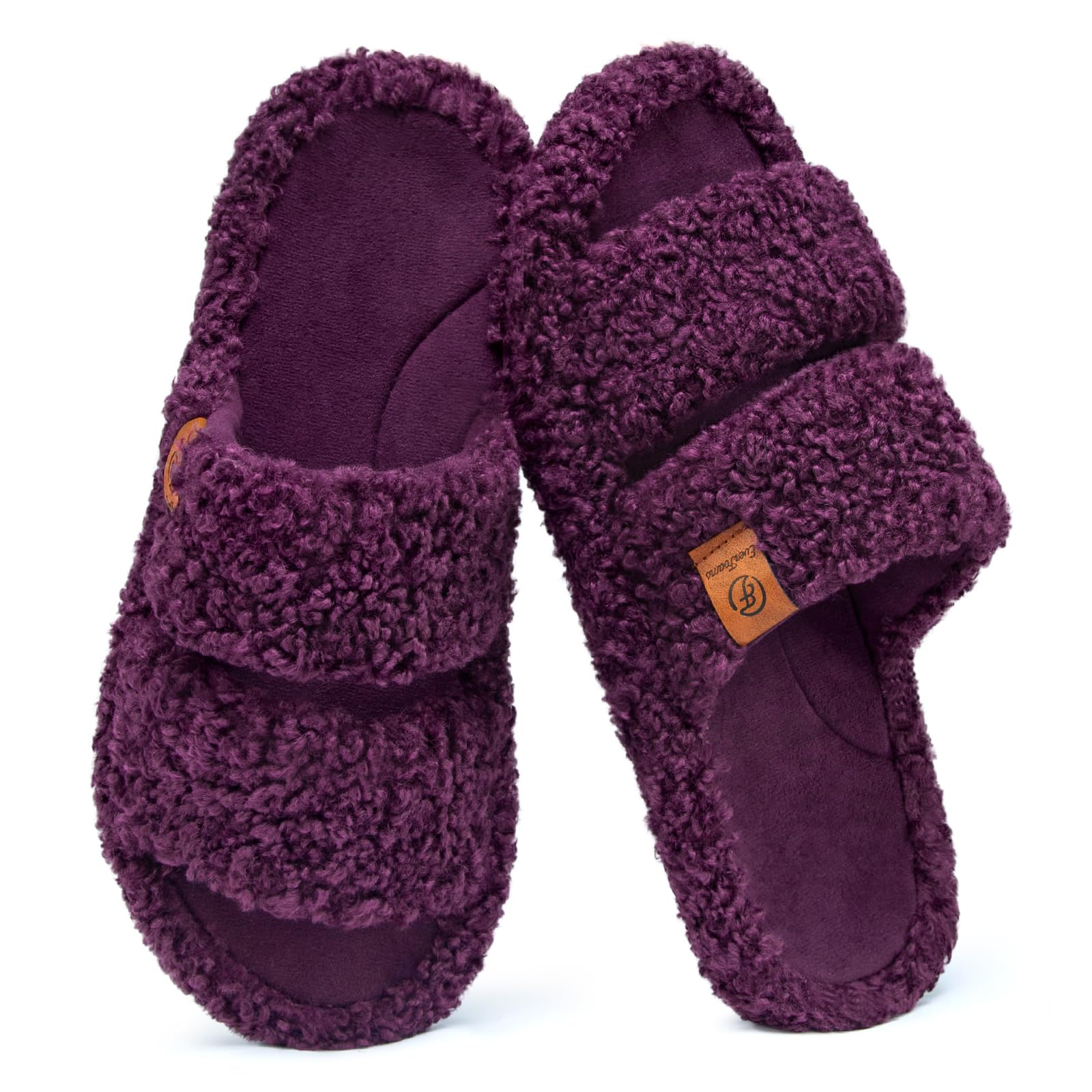 EverFoams Womens Fuzzy Open-toe Slippers Soft Comfy Memory Foam Indoor House Shoes