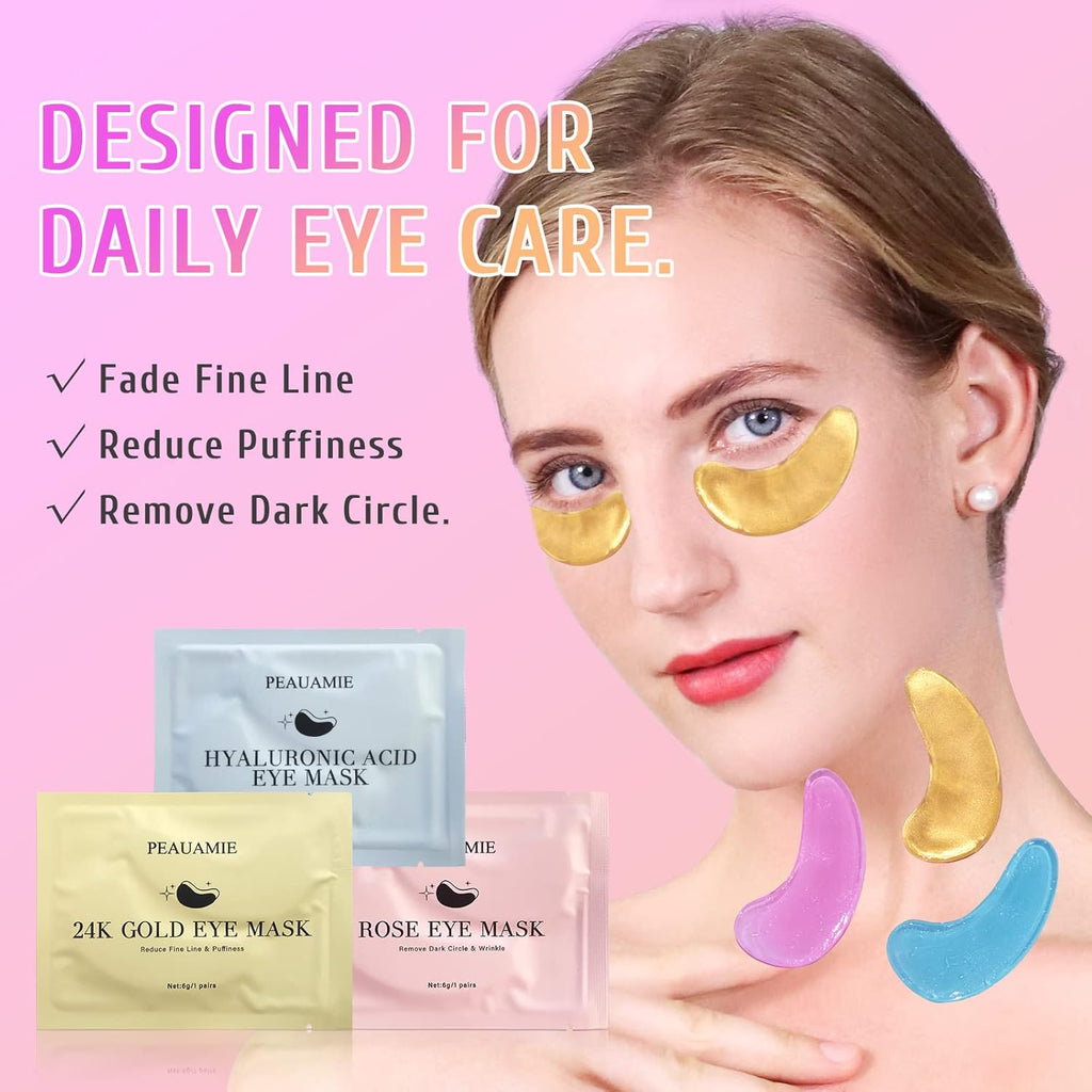 Under Eye Patches Gold and Hyaluronic Acid for puffy eyes,Rose Eye Masks for Dark Circles and Puffiness skin care Smooth Wrinkles products 30 Pairs