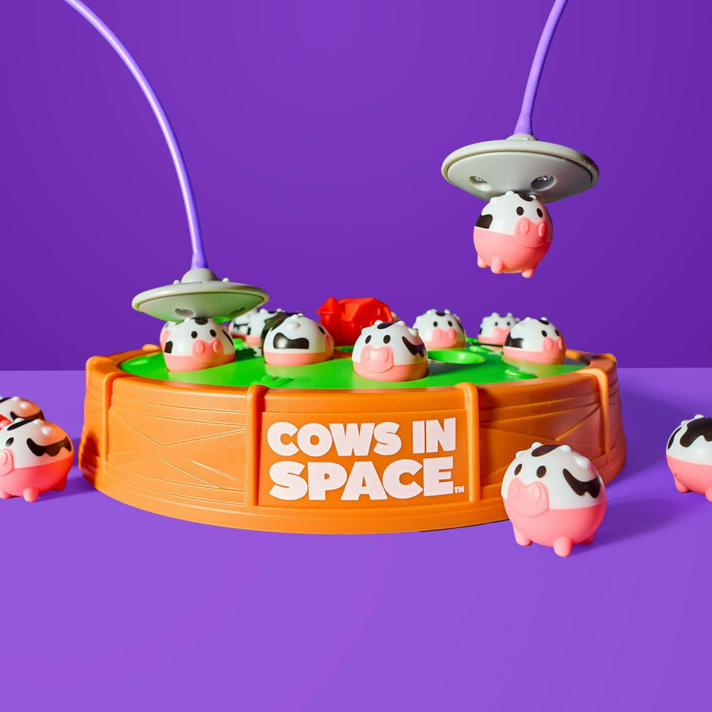 WHAT DO YOU MEME? Cows in Space by Relatable – A Kid-Friendly Pick for 2 Player Kids Games, and Fun Games – Includes 2 UFO Headbands, 1 Electronic Spinning Base, 21 Cows, and Instructions