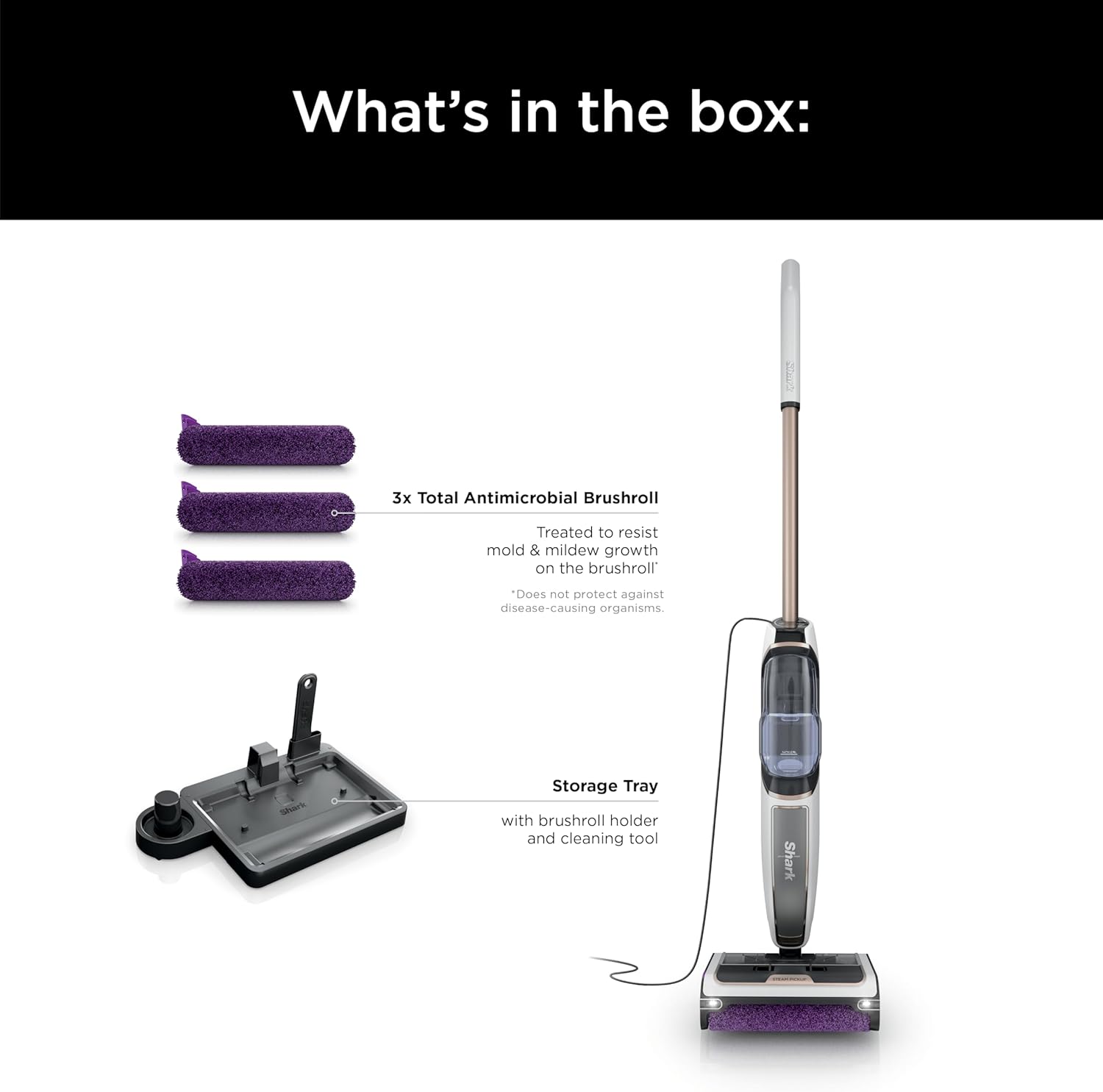 Shark Steam Pickup 3-in-1 Steam Mop Picks Up Debris, Deep Scrubs, & Steam Sanitizes - All At Once, Lightweight Steam Cleaner for Home, Steam Cleaner for Hardwood, Tile & Laminate, White, SD205CCO (Renewed)