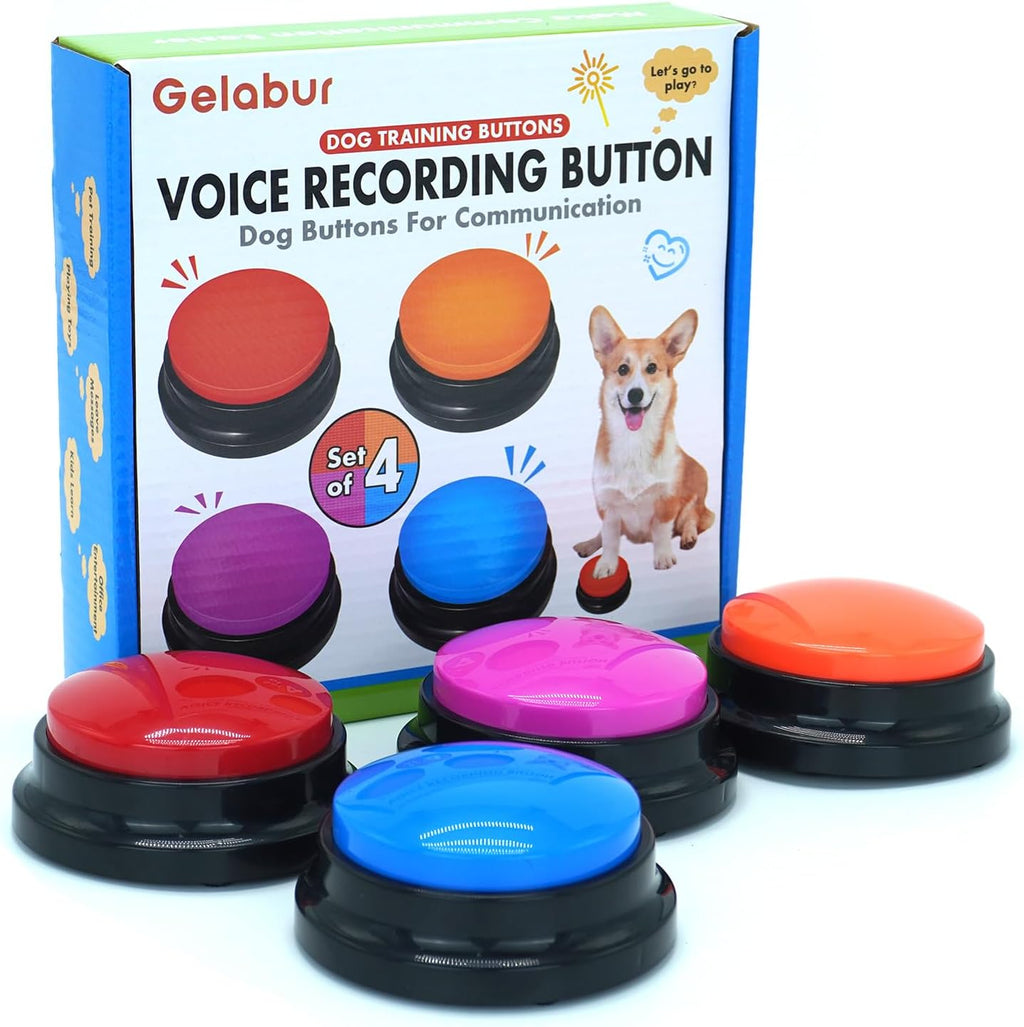 Set of 4 Dog Buttons for Communication, Voice Recordable Buttons for Classroom, Dog Training Talking Buttons Starter Set, Pet Easy Speaking Buttons Tools