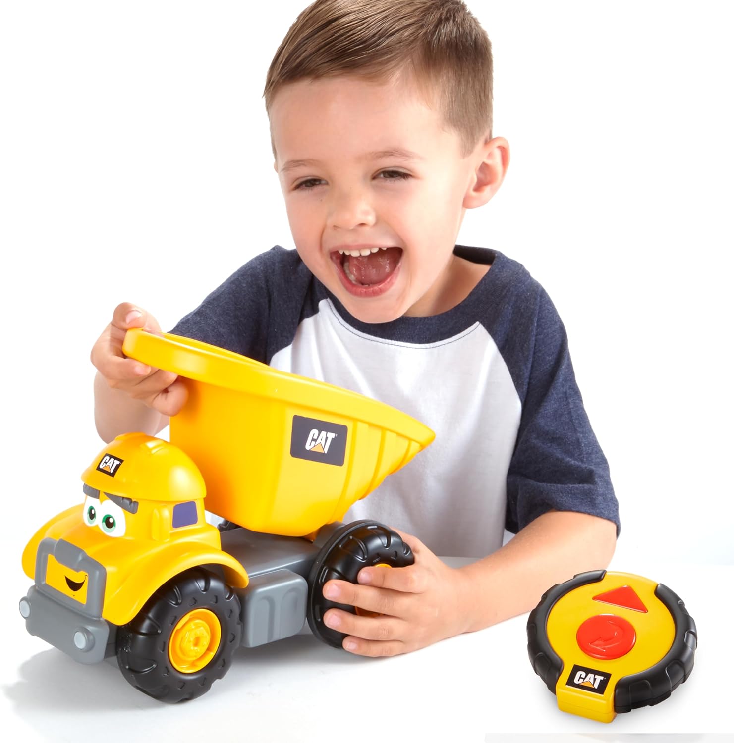 CAT Construction Toys, Junior Crew Lil' Movers Remote Control Truck, RC Car + Dump Truck, Working Headlights, with Child Friendly Controller
