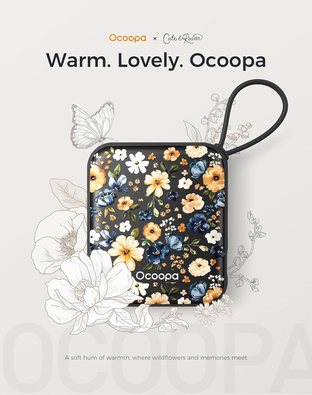 Ocoopa Hand Warmers Rechargeable UT5 Nano – Slim Electric Pocket Heater, Smart Temp Control, 14Hrs Battery, UL Safety, Artists in Bloom Design, Practical Gifts for Women, Christmas, Outdoor, Office