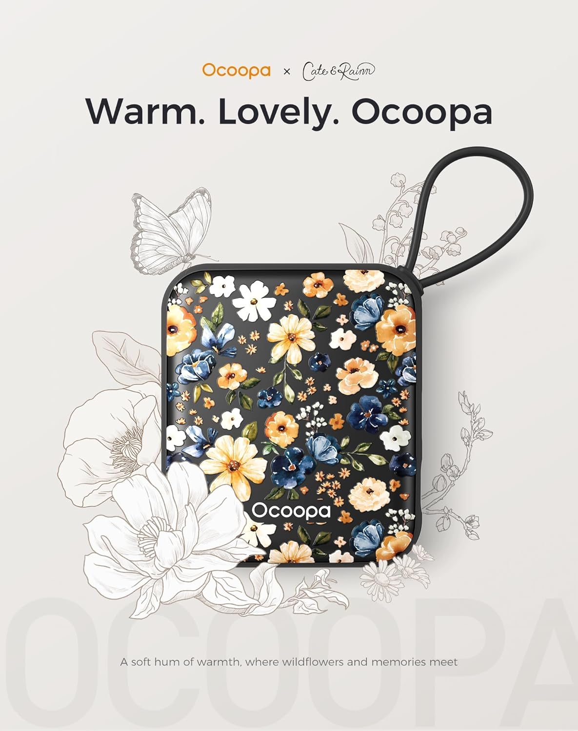 Ocoopa Hand Warmers Rechargeable UT5 Nano – Slim Electric Pocket Heater, Smart Temp Control, 14Hrs Battery, UL Safety, Artists in Bloom Design, Practical Gifts for Women, Christmas, Outdoor, Office