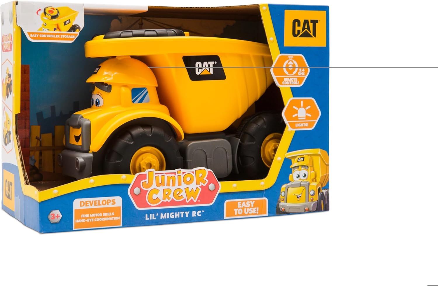 CAT Construction Toys, Junior Crew Lil' Movers Remote Control Truck, RC Car + Dump Truck, Working Headlights, with Child Friendly Controller