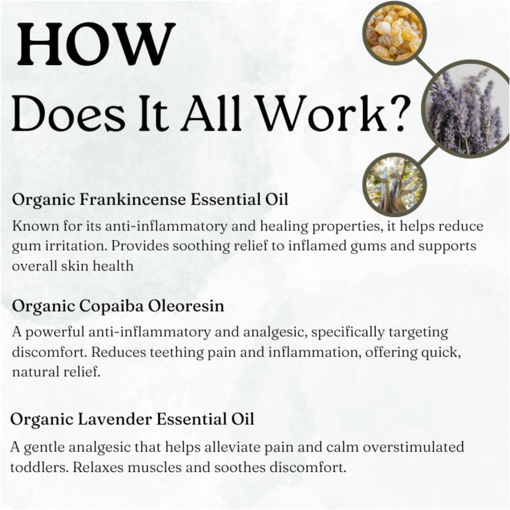 Natural Teething Relief Roller with Organic Essential Oils, 3 Months+, Made with Jojoba Oil, Chamomile, Lavender, Frankincense