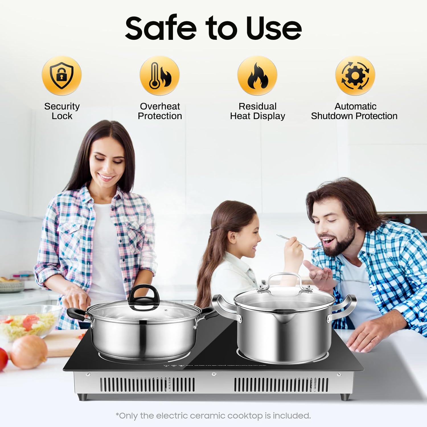 3000W 110V Electric Cooktop 4 Burners, 24 Inch Portable Built-In Countertop Ceramic Stove Top Built-in Cooktop Sensor Touch Control with Safety Lock & Timer 9 Power Levels no plug
