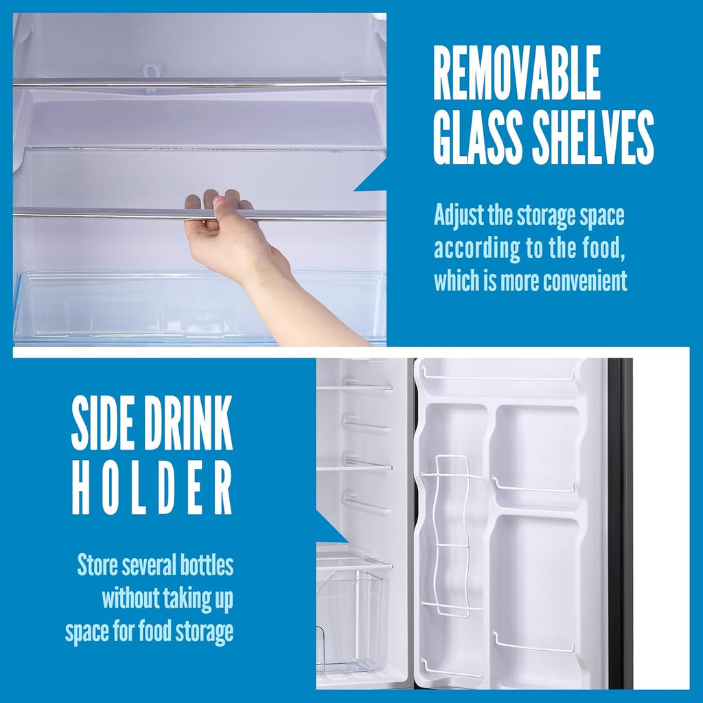 WANAI Large Capacity Fridge with Freezer, 5.0 CU.FT Refrigerator with 2 Door & 7 Gear Mechanical Control & Side Bottle Rack, LED Light, Ideal for Dorm, Kitchen, Apartment, Office, Black