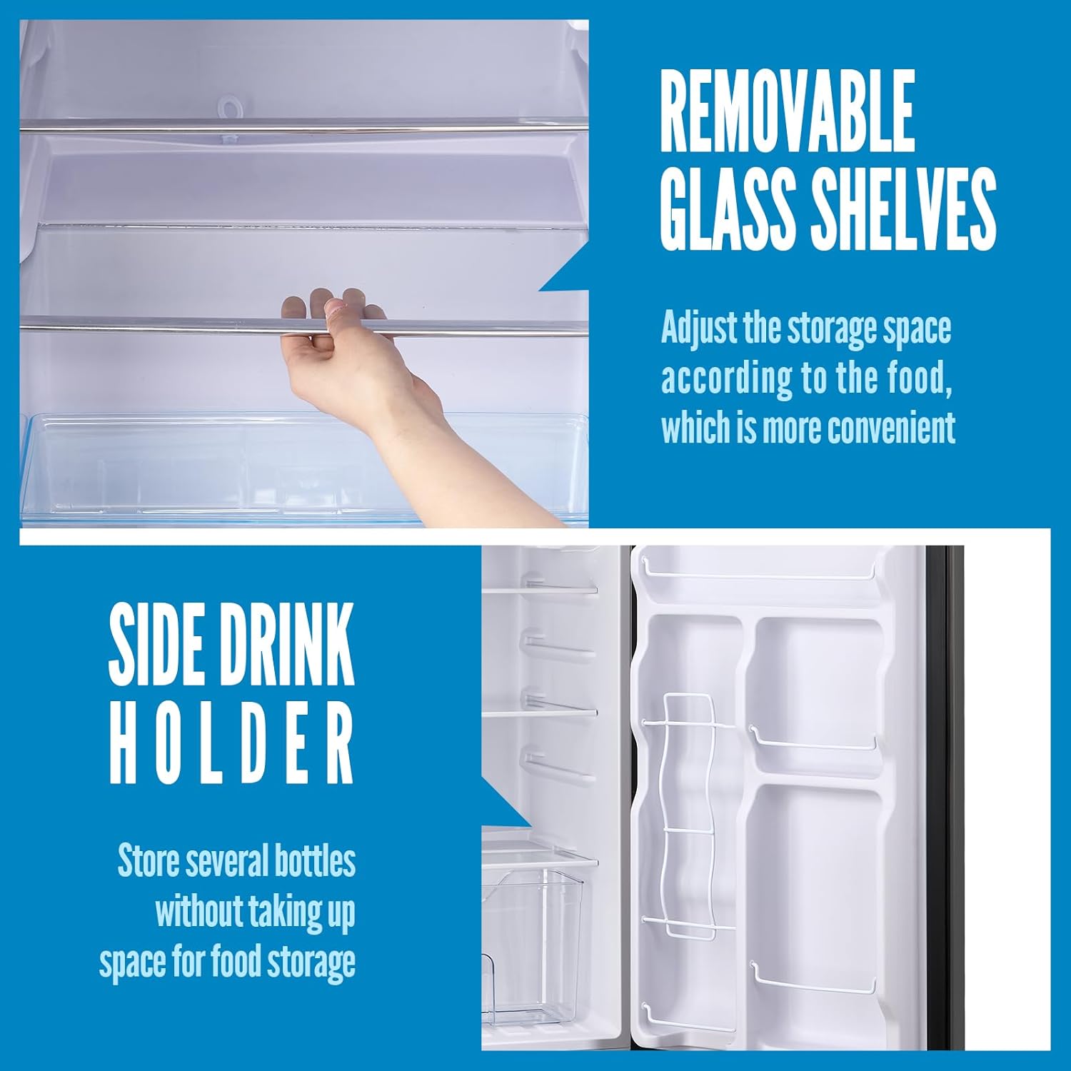 WANAI Large Capacity Fridge with Freezer, 5.0 CU.FT Refrigerator with 2 Door & 7 Gear Mechanical Control & Side Bottle Rack, LED Light, Ideal for Dorm, Kitchen, Apartment, Office, Black