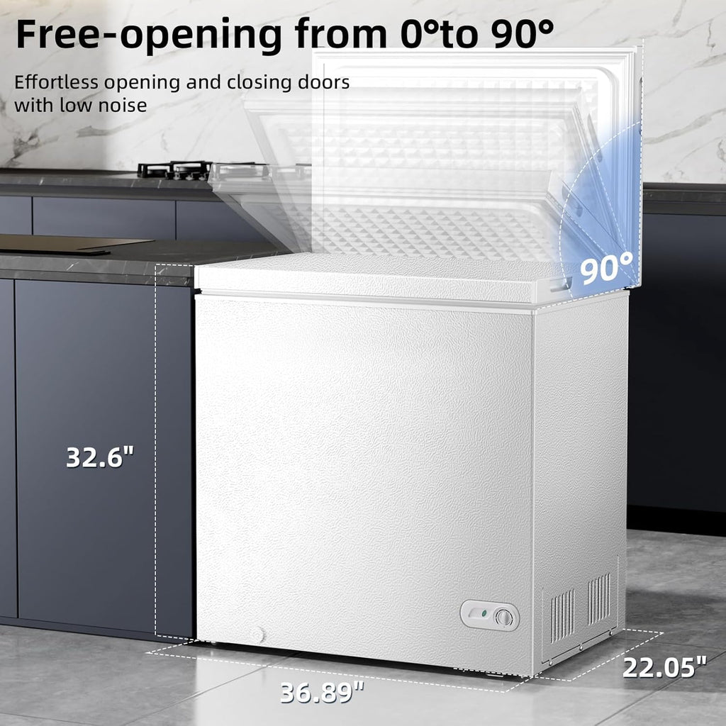 Antarctic Star 7.0 Cu.ft Chest Freezer 6.8℉to -4℉with Removable Basket Free Standing Top open Door Compact Freezer with Adjustable 7 Temperature Defrost Water Drain/Power Saving UL Certified White