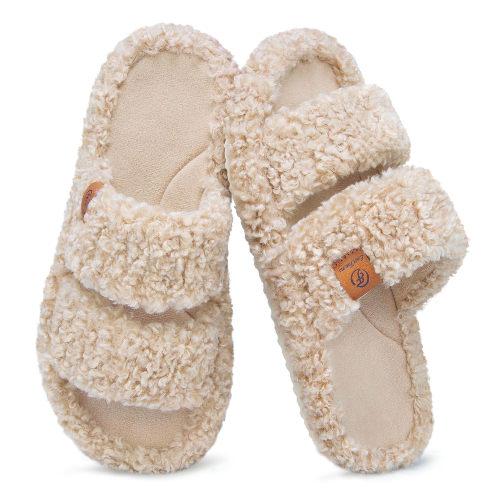 EverFoams Womens Fuzzy Open-toe Slippers Soft Comfy Memory Foam Indoor House Shoes
