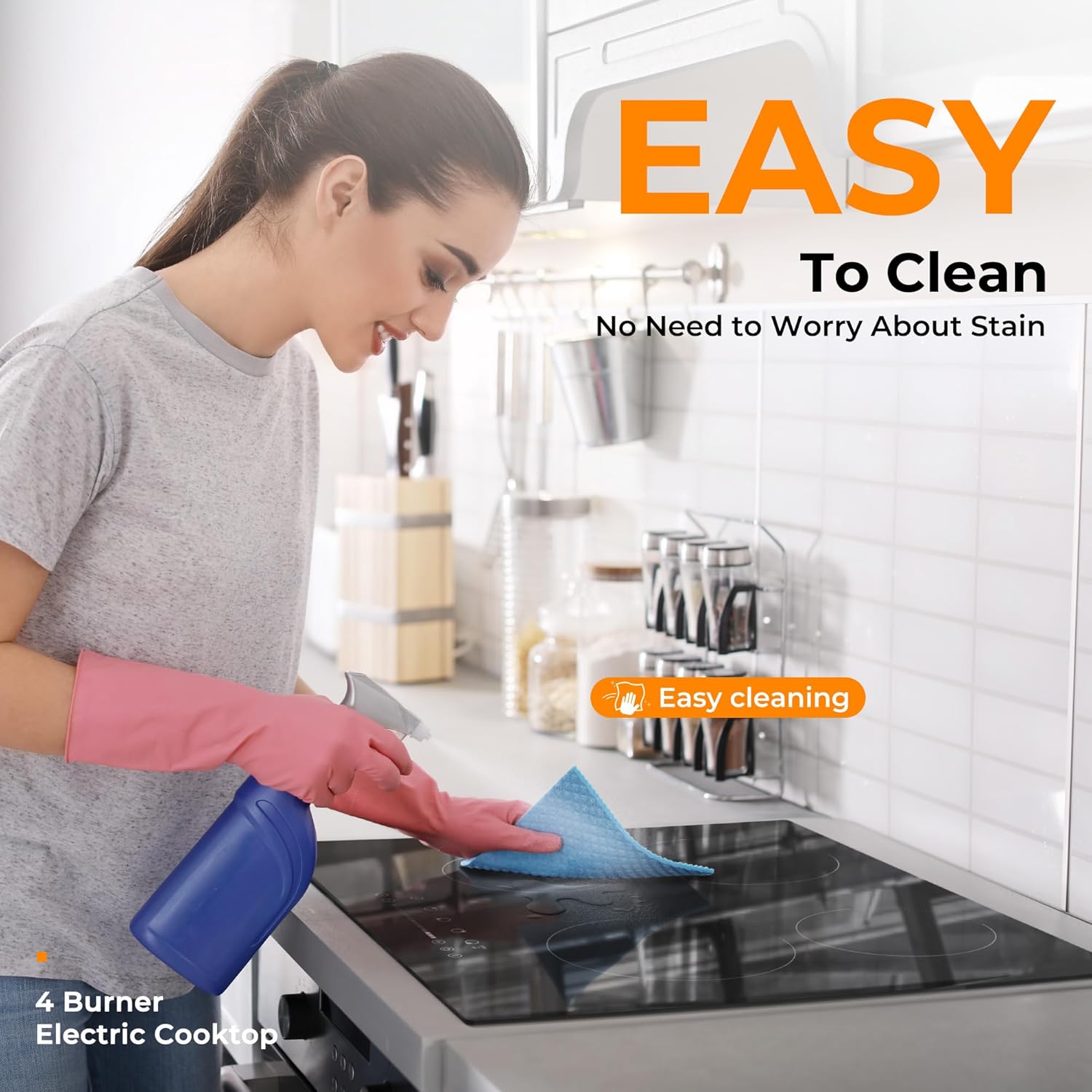 EUHOMY 24 inch 4 Burners Cooktop, 220V Electric Stove Top Burner, 6000W Built-in Electric Burners for Cooking, 16 Level and Touch Control, Child Lock, Timer, Residual Heat Indicator, No Plug