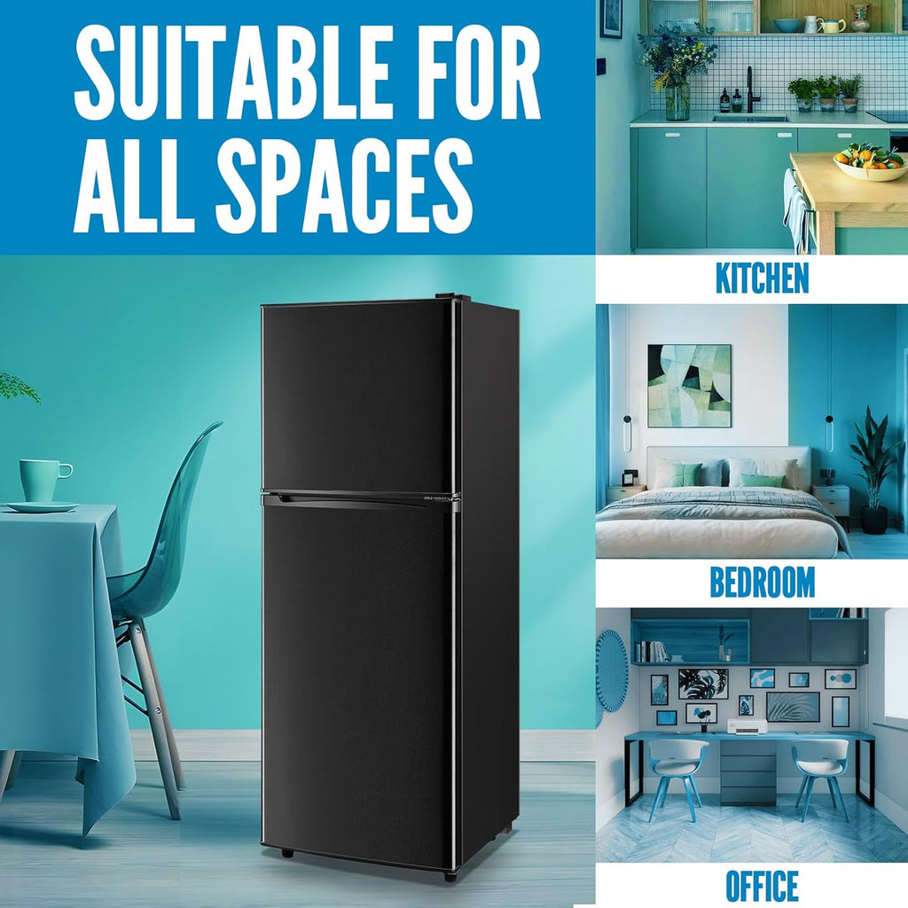 WANAI Large Capacity Fridge with Freezer, 5.0 CU.FT Refrigerator with 2 Door & 7 Gear Mechanical Control & Side Bottle Rack, LED Light, Ideal for Dorm, Kitchen, Apartment, Office, Black