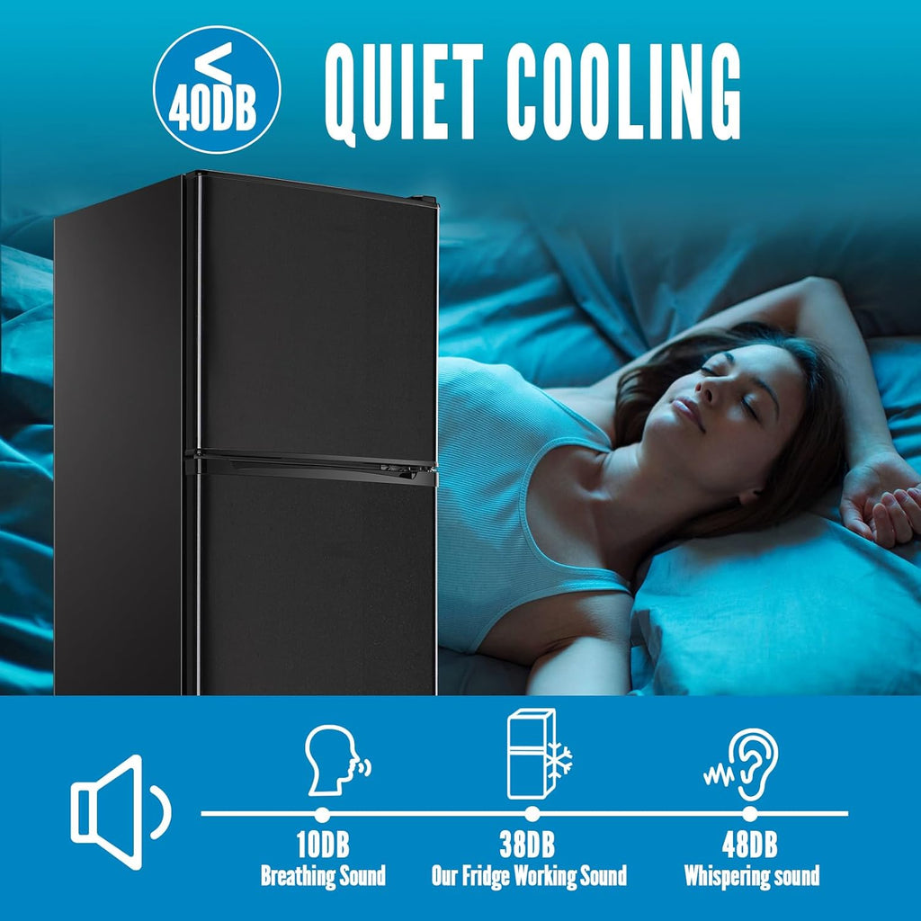 WANAI Large Capacity Fridge with Freezer, 5.0 CU.FT Refrigerator with 2 Door & 7 Gear Mechanical Control & Side Bottle Rack, LED Light, Ideal for Dorm, Kitchen, Apartment, Office, Black