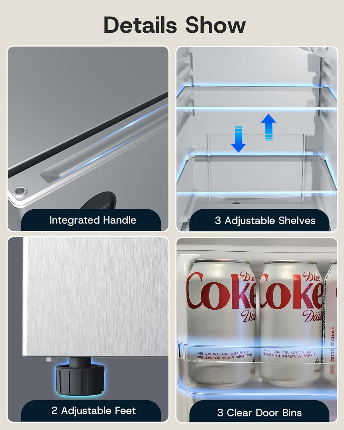 Upstreman 3.2 Cu.Ft All-Refrigerator Mini Fridge, Single Door Small Refrigerator, Dorm Fridge with 7 Adjustable Thermostat, Compact Refrigerator for Office, Bedroom or Dorm, Silver-CR32