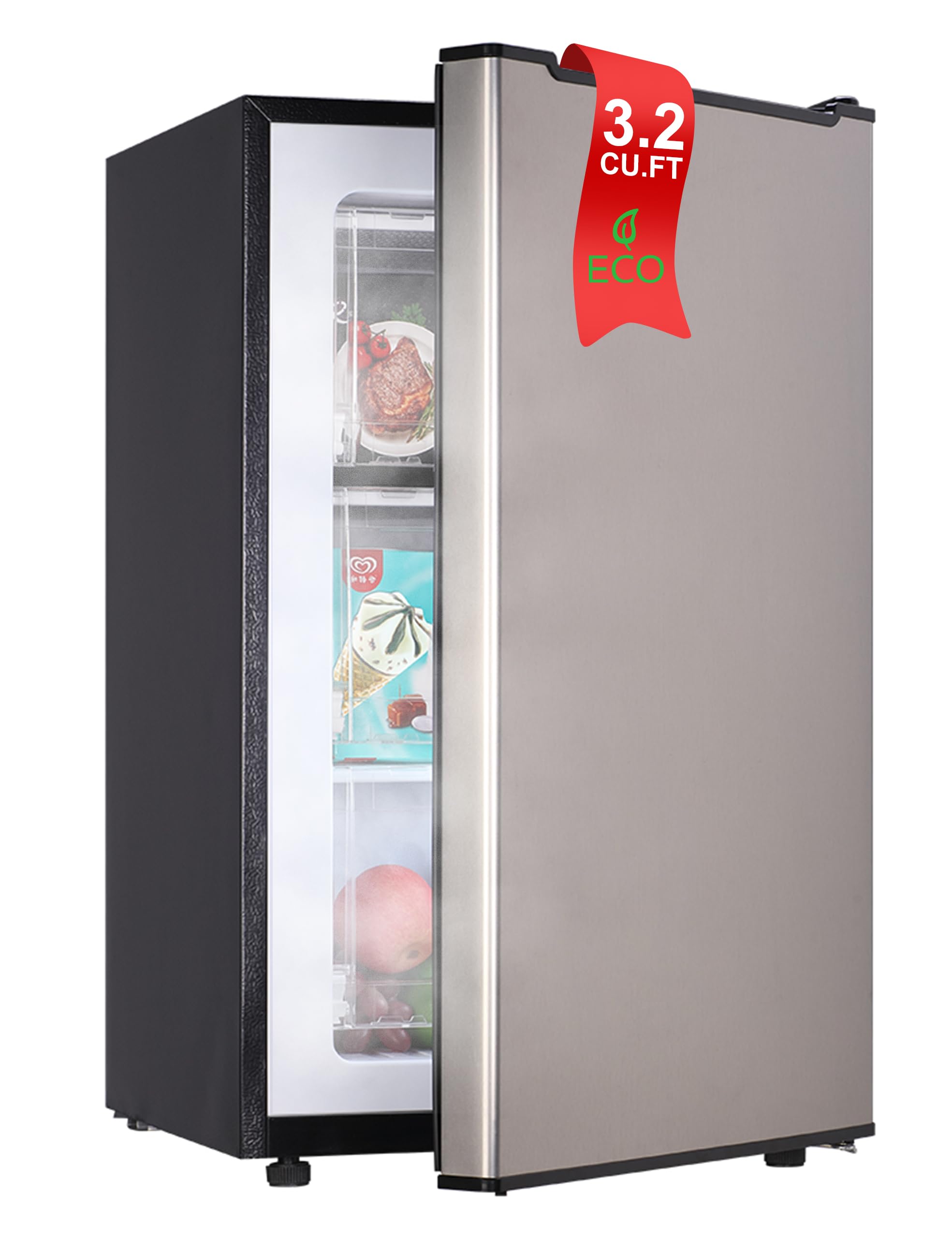 Upright Freezer, 3.2 Cu Ft Mini Small Deep Freezer for 1-2 People, Portable Compact Freezer with 3 Plastic Baffles, 4D Cooling & 40dB Ultra-Quiet, Fast Freeze (-13°F) - Black