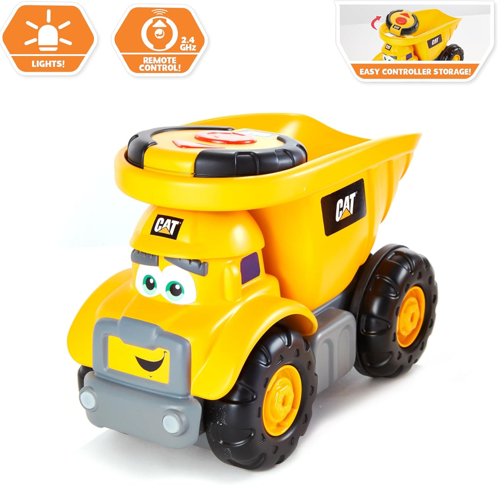 CAT Construction Toys, Junior Crew Lil' Movers Remote Control Truck, RC Car + Dump Truck, Working Headlights, with Child Friendly Controller