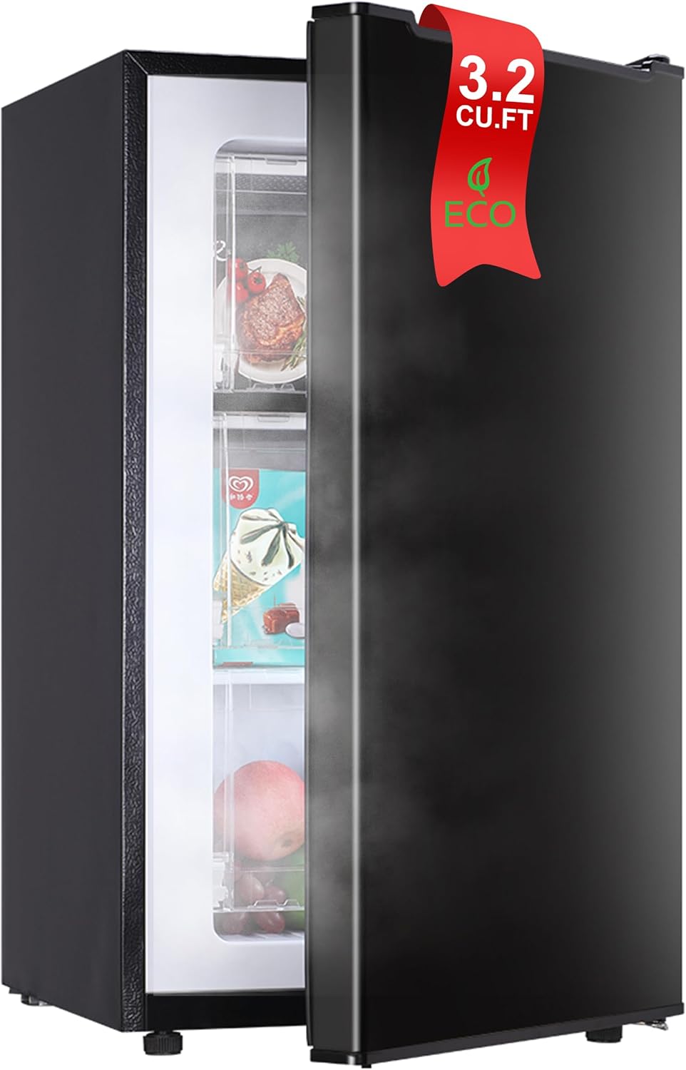 Upright Freezer, 3.2 Cu Ft Mini Small Deep Freezer for 1-2 People, Portable Compact Freezer with 3 Plastic Baffles, 4D Cooling & 40dB Ultra-Quiet, Fast Freeze (-13°F) - Black