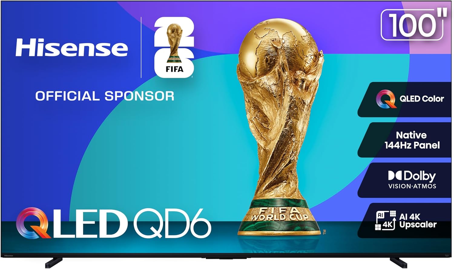Hisense 100" Class QD6 Series (100QD6QF, 2025 Model) QLED 4K UHD Smart Fire TV, 144Hz, Voice Remote with Alexa, Dolby Vision, Dolby Atmos, Motion Rate 240, HDR 10+, Game Mode Pro, MEMC, VRR, ALLM