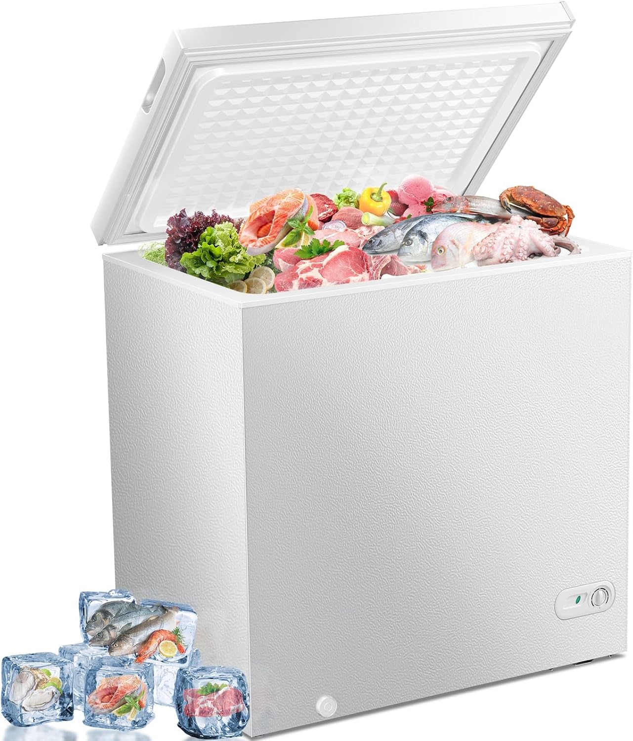 Antarctic Star 7.0 Cu.ft Chest Freezer 6.8℉to -4℉with Removable Basket Free Standing Top open Door Compact Freezer with Adjustable 7 Temperature Defrost Water Drain/Power Saving UL Certified White