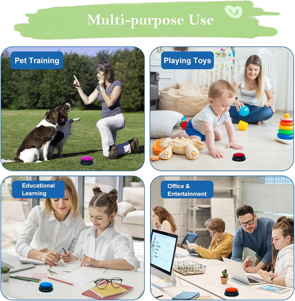 Set of 4 Dog Buttons for Communication, Voice Recordable Buttons for Classroom, Dog Training Talking Buttons Starter Set, Pet Easy Speaking Buttons Tools